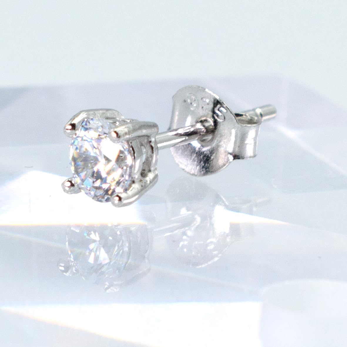 Small Dainty 4mm Round Cubic Zirconia CZ Crystal Stud Earrings, 925 Sterling Silver - Image 5