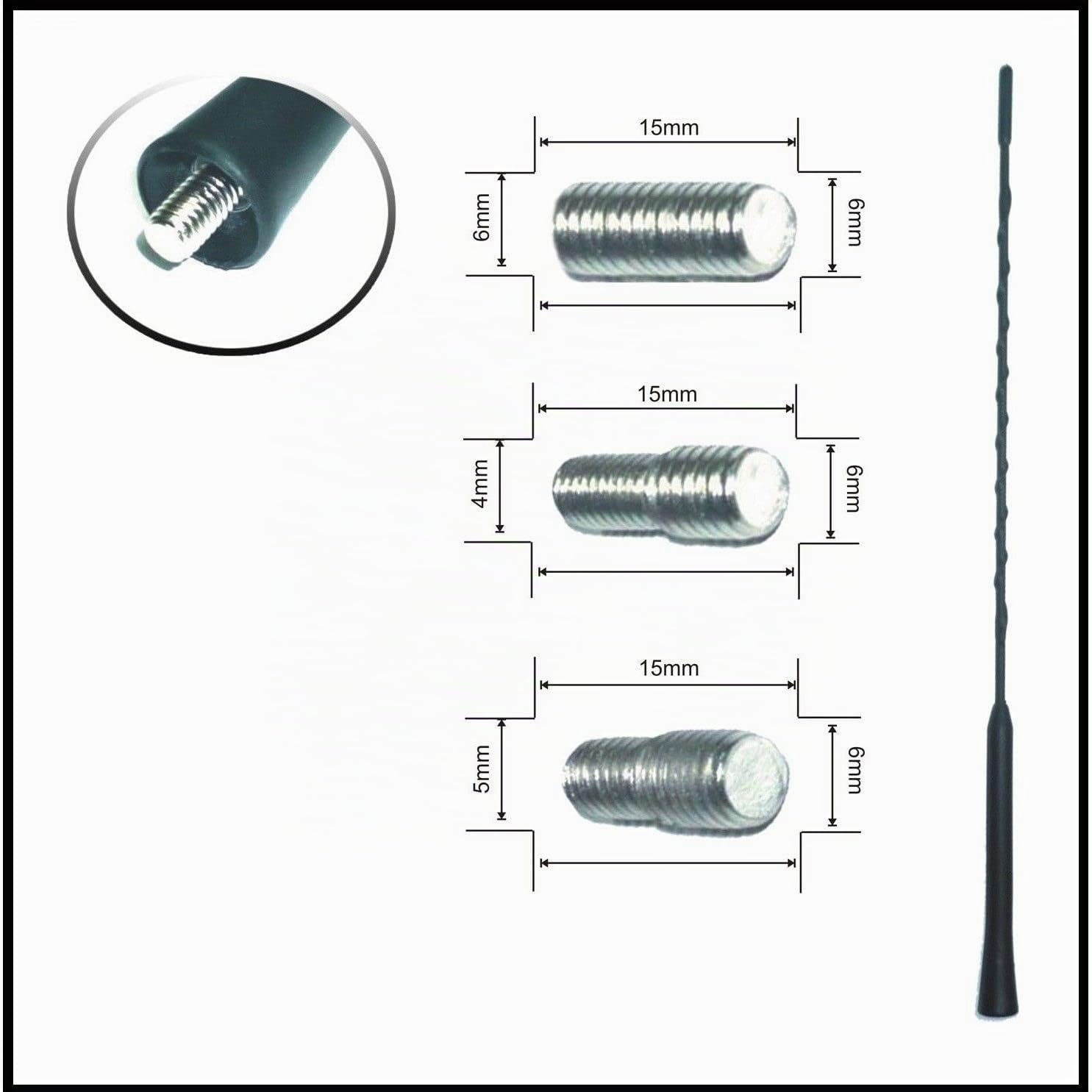 Antenne et base compatibles avec Peugeot 106 206 306 405 406 806 Expert Partner 40,6 cm