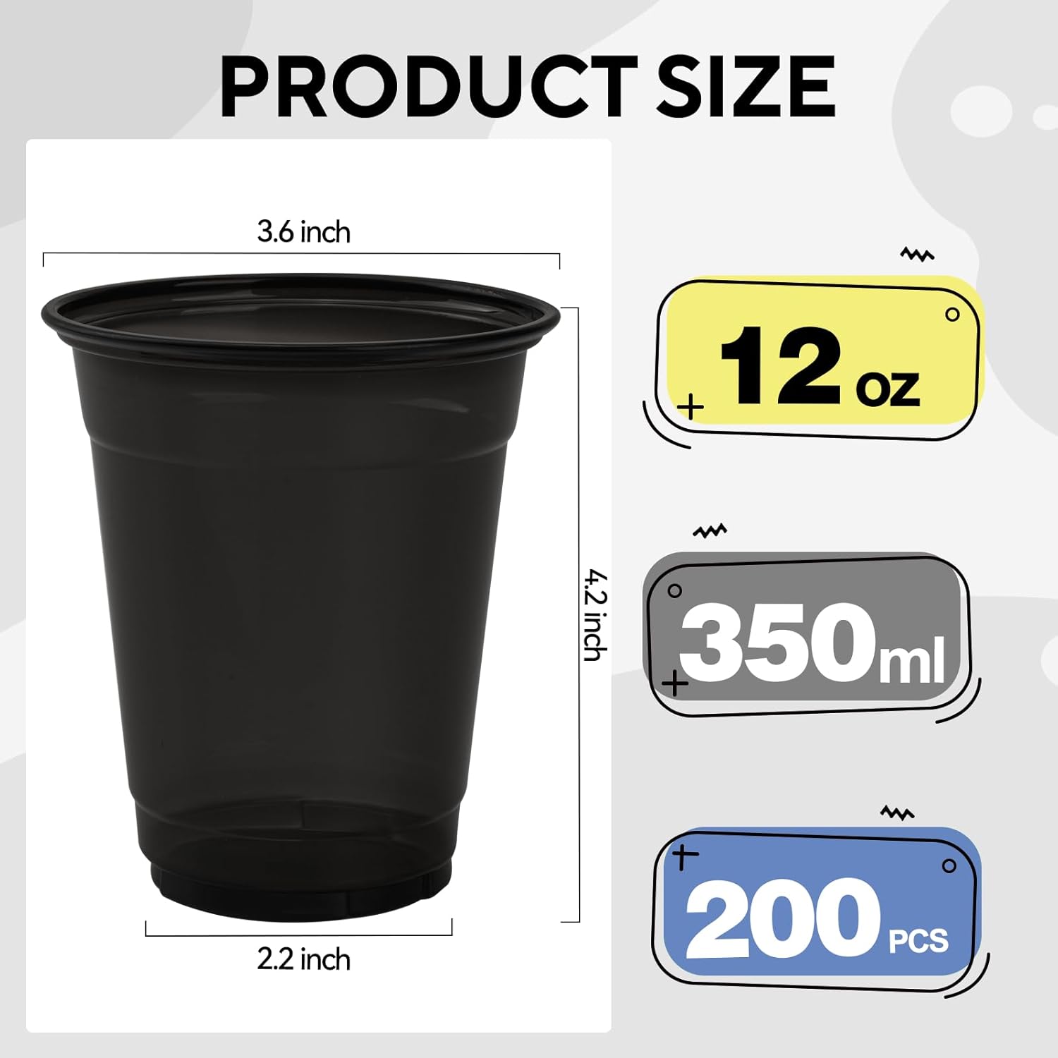 200 Pack Black Clear Plastic Cups 12 oz Disposable Drinking Cups for Wedding Pink Birthday Party Supplies