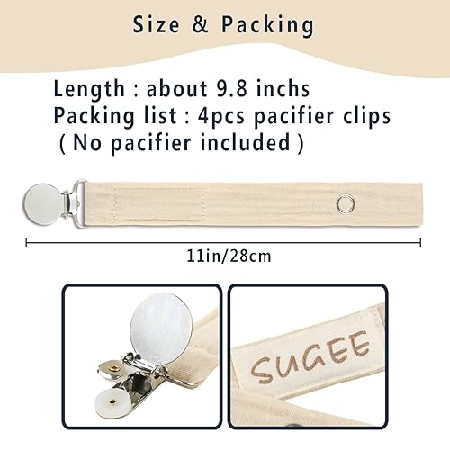 Miniatura 3 de Baby Pacifier Clip Leash Holder Unisex for 4 Pack Gift Set with Neutral Solid Colors ;Soft Linen Pacifier Clips ; Fabric Pacifier Strap with Clip