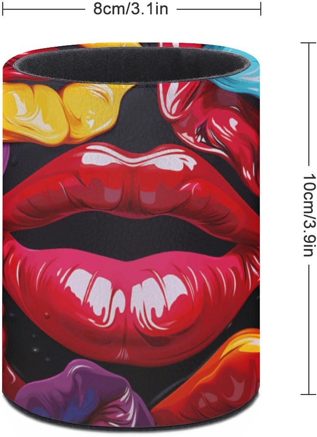 PU Leather Round Pen Holder Colorful Lips Desk Organizer image 2