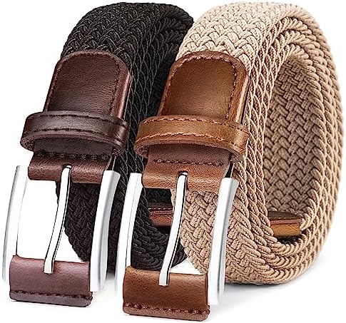 BULLIANT Belt for Men 2Pack,Mens Gift Stretch Braided Web Belt El...