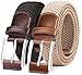 Produktbild BULLIANT Elastischer Flechtgürtel 2er, Gürtel Herren Damen Stoffgürtel Geflochten Stretchgürtel Golfgürtel 35mm(Schwarz/Beige-105cm/30-34" taille verstellbar)