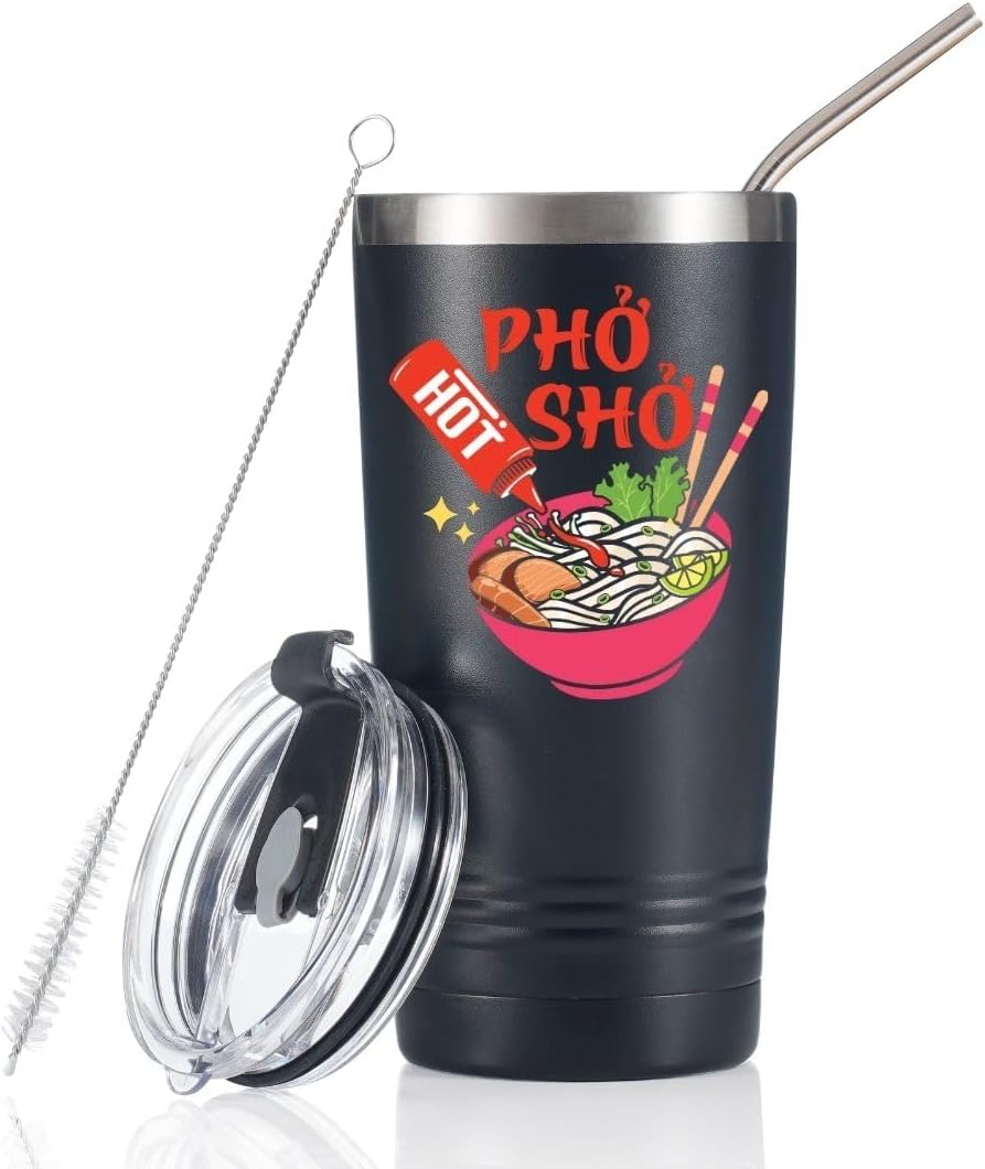 Onebttl Pho Gifts for Men Women, Pho Lovers, Vietnamese, Coworkers - Pho Sho - Stainless Steel 20Oz Tumbler, Black