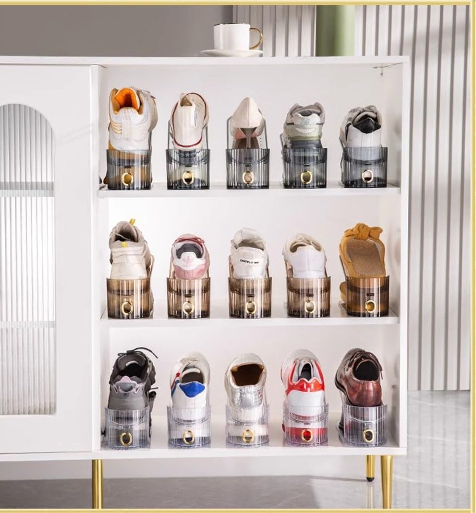 靴 収納 透明なプラスチック製の靴スロットオーガナイザー、二重層の調節可能な靴ラック、スペースの50％を節約できます (Size :