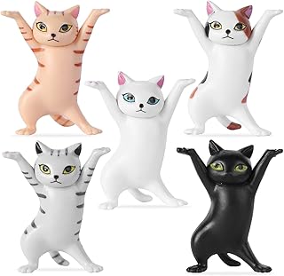 5 Pcs Dancing Cat Figurines, Miniature Fairy Home Garden Funny Cat Ornaments, Mini Cat Dance Pen Holders, Mobile Phone Hol...