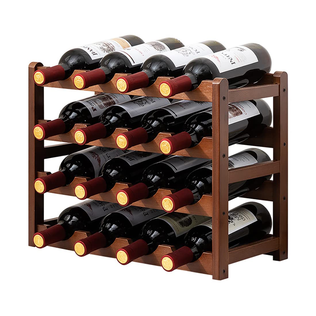 Hcosmy Bamboo Wine Rack,2/3/4 Tier 12 Bottles Wine Shelf Wine Cabinet Display Stand, Wood Wine Holder, Sturdy and Durable Wine Storage Cabinet Shelf (4-Tier)