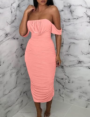 Miniatura 3 de HOCILLE Vestido sexy de tubo para mujer, fruncido, sin tirantes, con hombros descubiertos, para fiesta