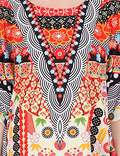 Image of Miss Lavish London Black Kaftan Dresses for Women V Neck Batwing Sleeve Beach Vacation Bikini Swimsuit Cover Ups, Ethnic Print Plus Size with Side Slits&Pockets, Resort Wear Cruise Coverup-Black-XL