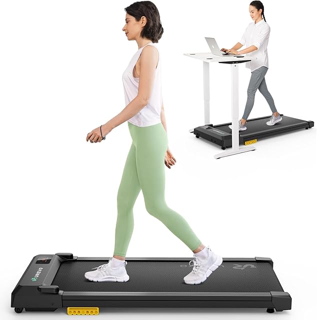 UREVO Under Pad de bureau de marche tapis roulant 4 MPH Vitesse, 2.5 HP 40 dB Quiet Motor (pour l'appartement), 5-Layer Ceinture antidérapante, Smart App (Musique/Concours), Télécommande/LED, Idéal pour la maison & Bureau