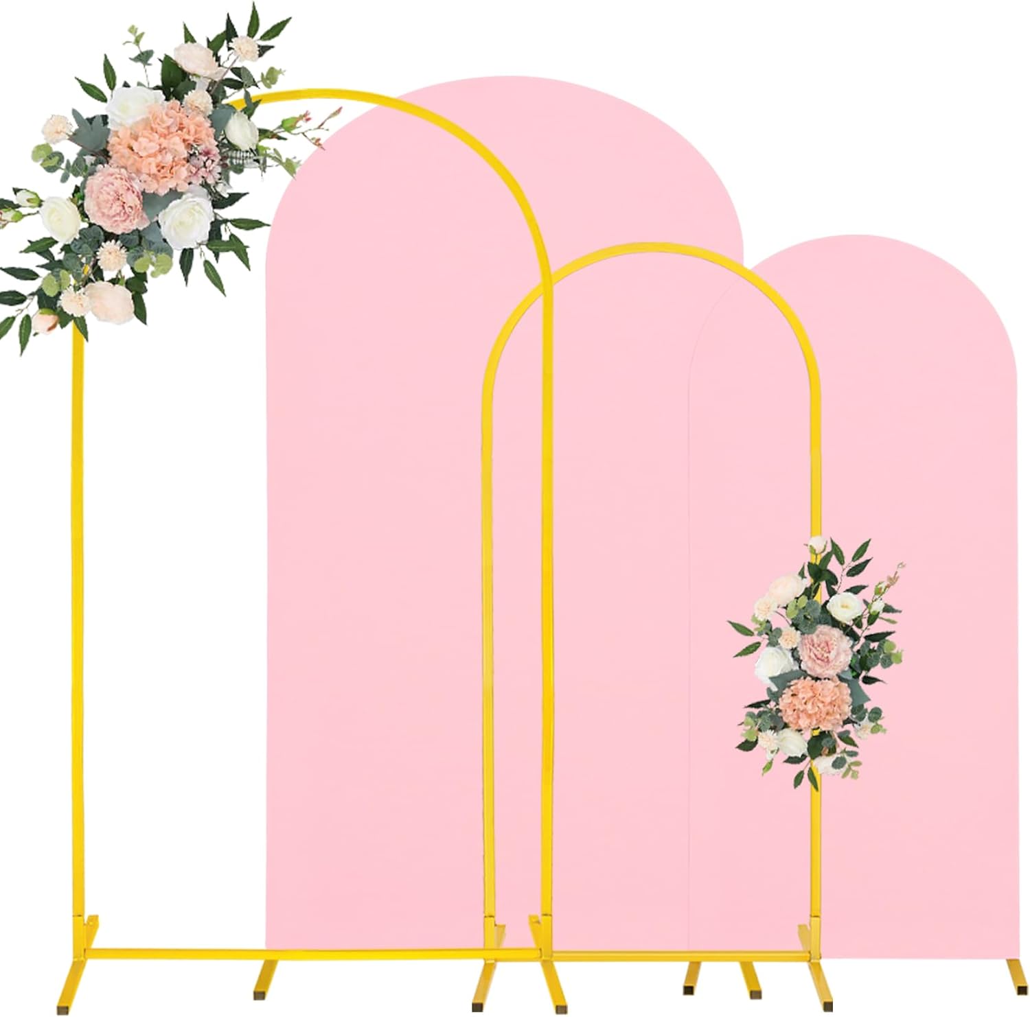 7.2FT, 6FT Wedding Arch Stand and Matching Pink Spandex Fitted Arch Backdrop Cover Set, Round Top Chiara Backdrop Stands and Covers for Birthday Party Baby Shower Banquet Arch Decor (Pink)