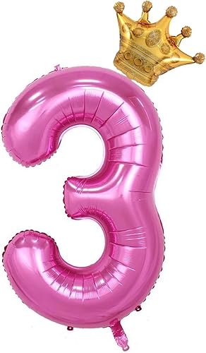 Miniatura 7 de Juego de globos de corona rosa del número 7 de 40 pulgadas, globos de cumpleaños de 7 para mujeres y niñas, globos decorativos de celebración de