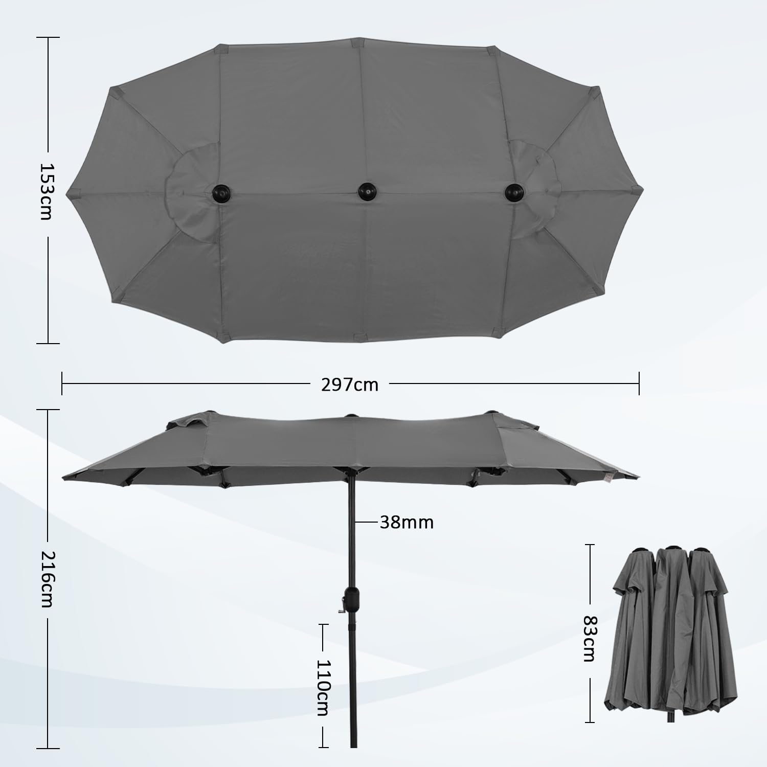 Angel Living Doble Sombrilla de Mercado 297 x 153 cm, Sombrilla de Jardín Protección contra Solar UV50+, Parasol para Jadín, Patio, Terraza