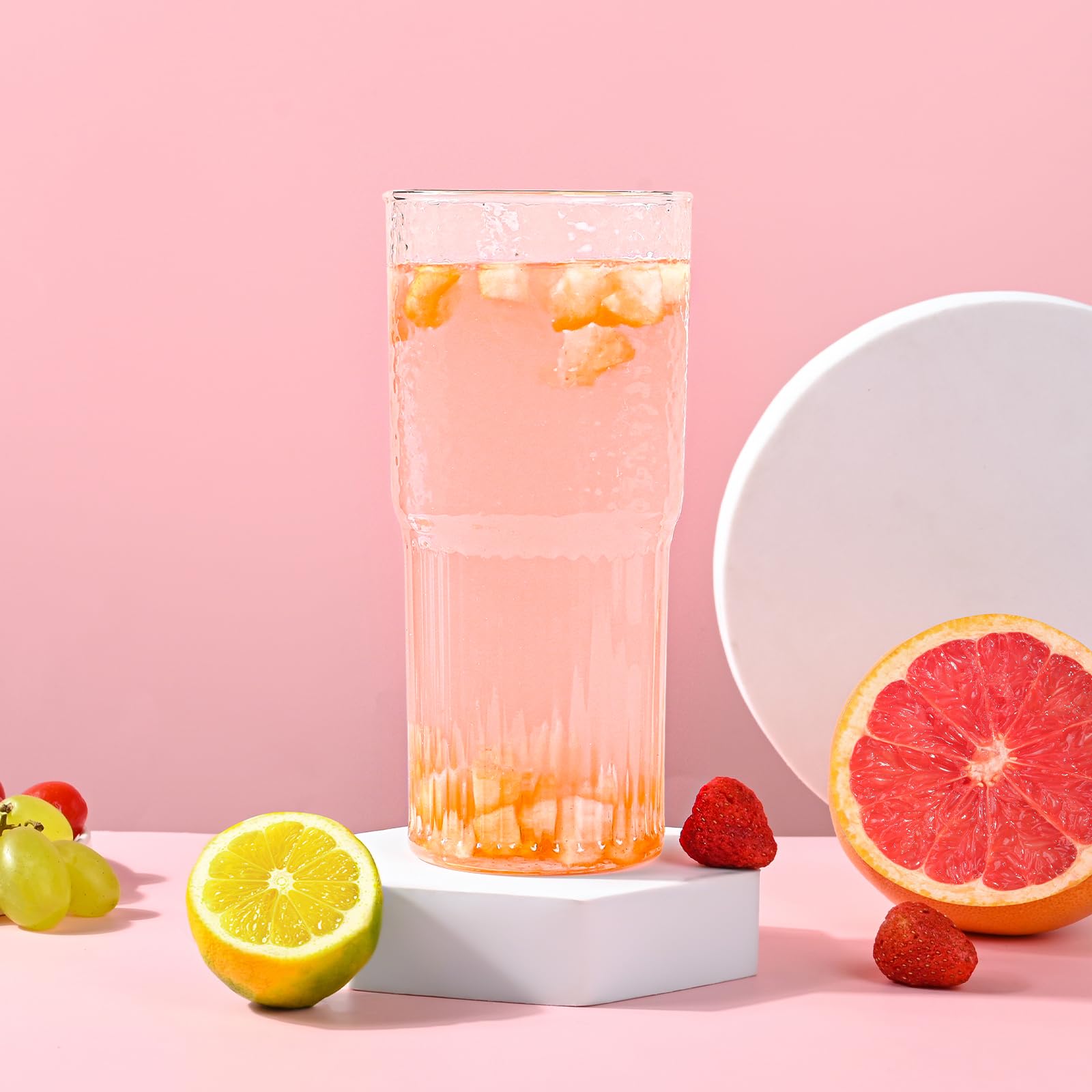 Glasbecher mit Deckel und Strohhalmen, 567 g, 4er-Set, Eiskaffeetassen für kalte Kaffee, Milch, hoher Borosilikatglasbecher zum Trinken von Saft