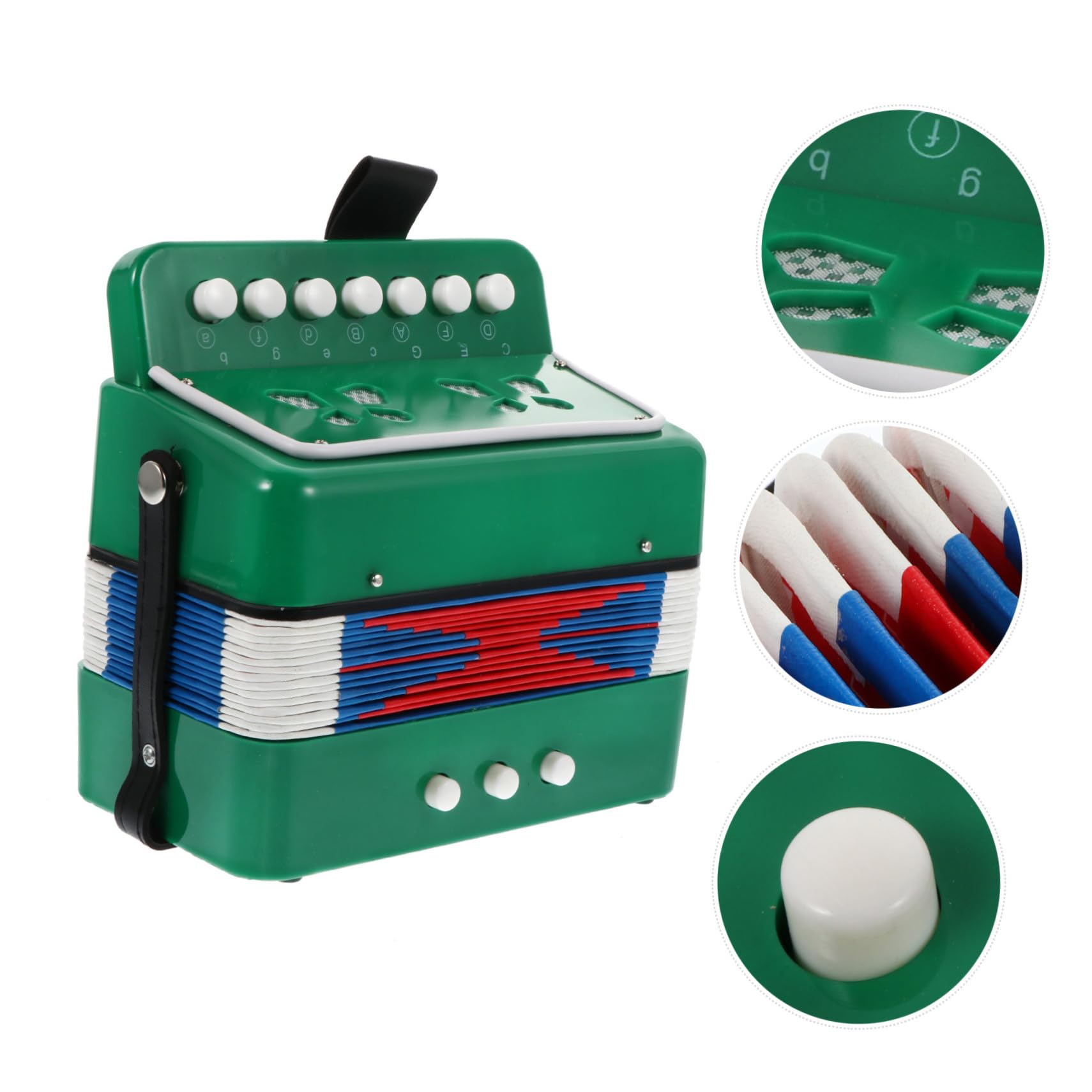 Fisarmonica Giocattolo 7 Tasti in Plastica Verde per Ragazzo Ragazza | Mini Strumento Introduttivo, Stile Adorabile e Creativo, per Musica e Gioco Educativo