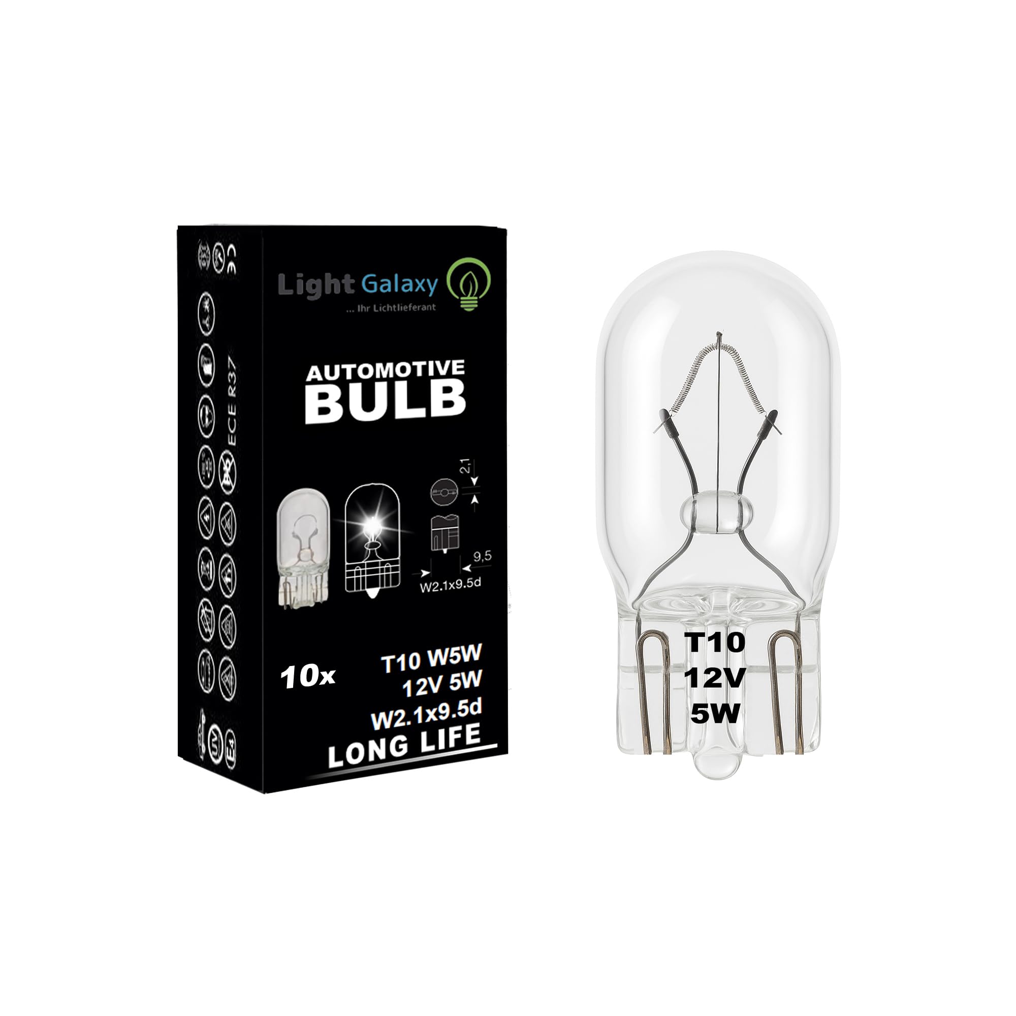 Light Galaxy ... Ihr Lichtlieferant 10x Standlicht T10 Lampe W5W 12V 5W Glassockellampe W2.1x9.5d Parklicht Birne Positionslicht Innenraumbeleuchtung Auto