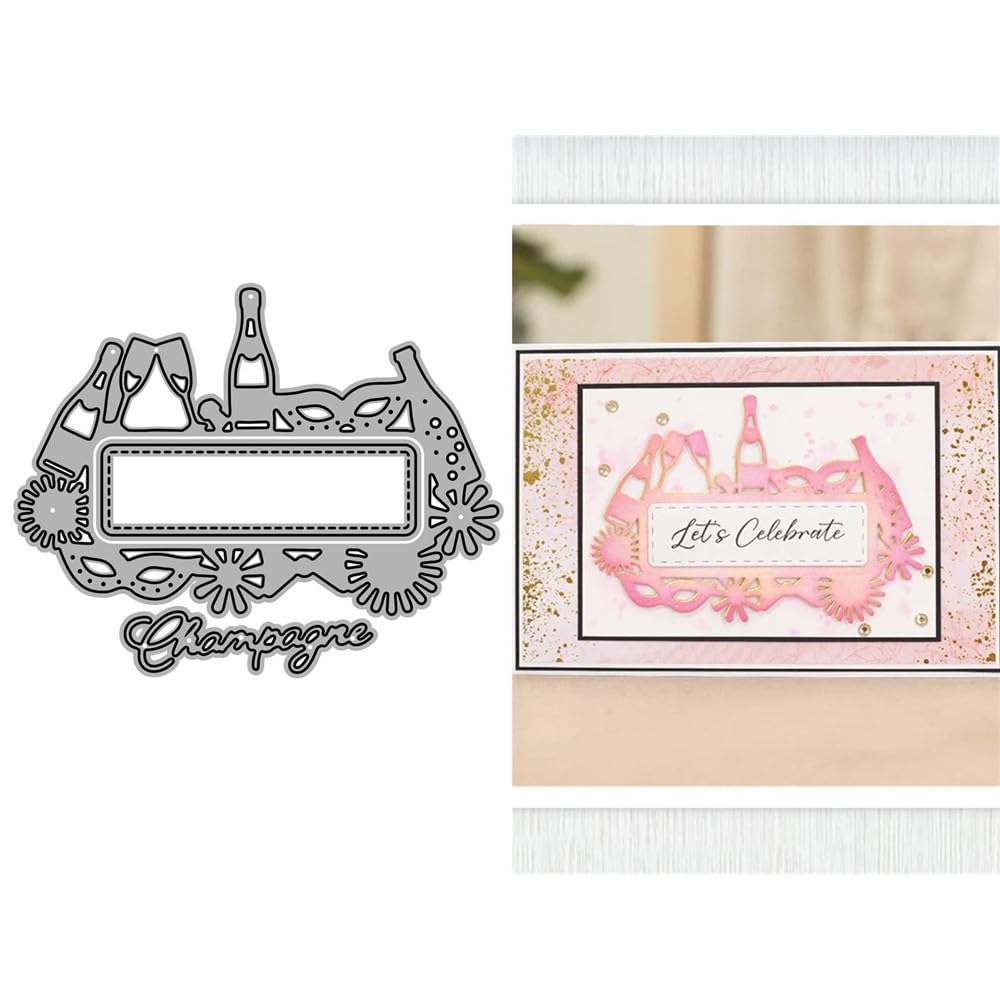 Champagne Lace Label Die Cuts for Card Making,English Words Champagne Metal Cutting Dies for Paper Scrapbooking, DIY Stencils for Album Party Wedding Festivals Decoration — image 1