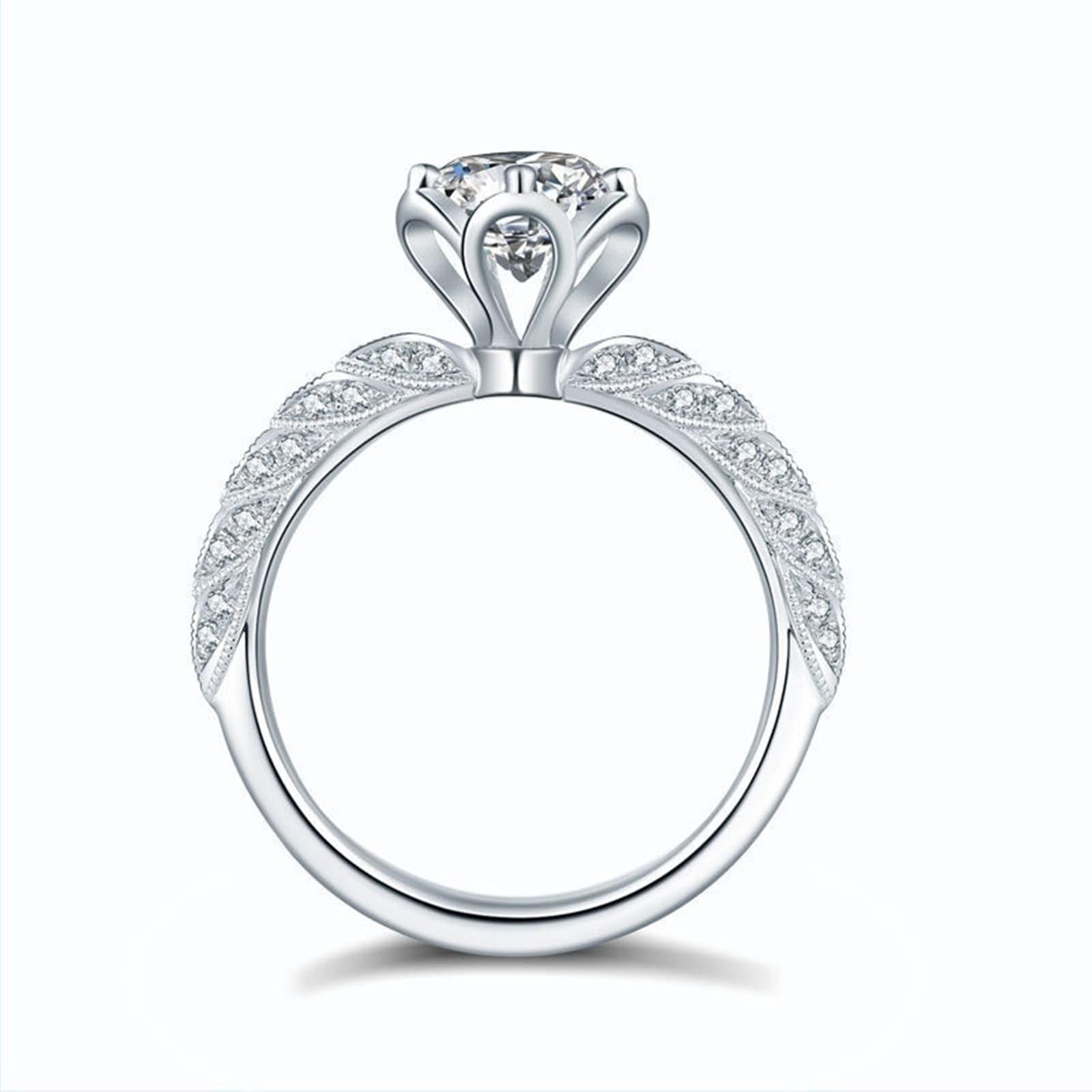 14 Karat Weißgold Ring Für Freundin Labordiamant Weiß, Eternity Ring Gedrehte Blätterblume, 6-Zackiger Labordiamant, 1 Karat