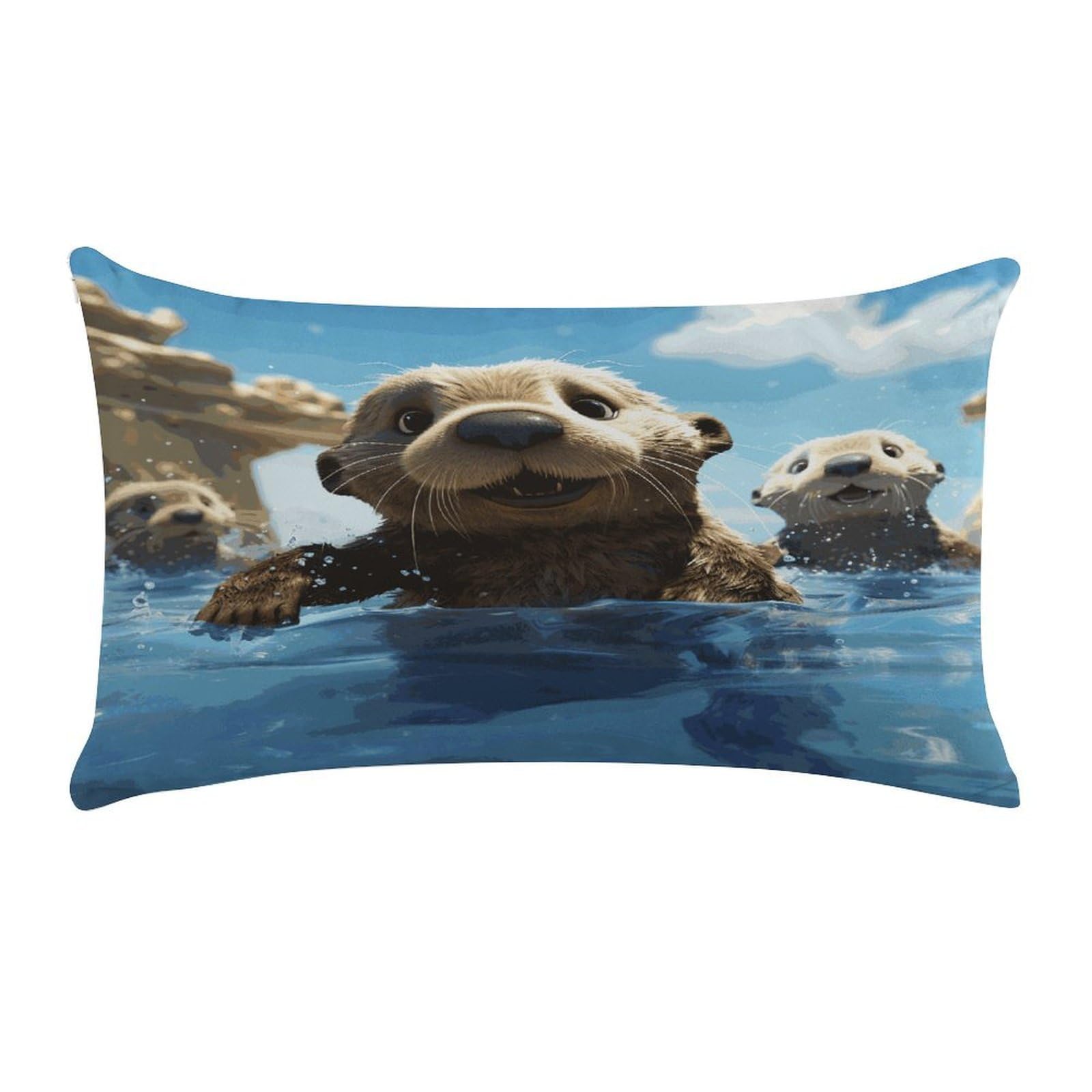 Lovely Sea Otter Print Pillow Cover Super Soft Pillowcase Luxury Cozy Fuzzy Velvet Pillow Shams Breathable Standard Pillow Cases with Zipper Wrinkle-Free Pillow Cover 12 "×20 "