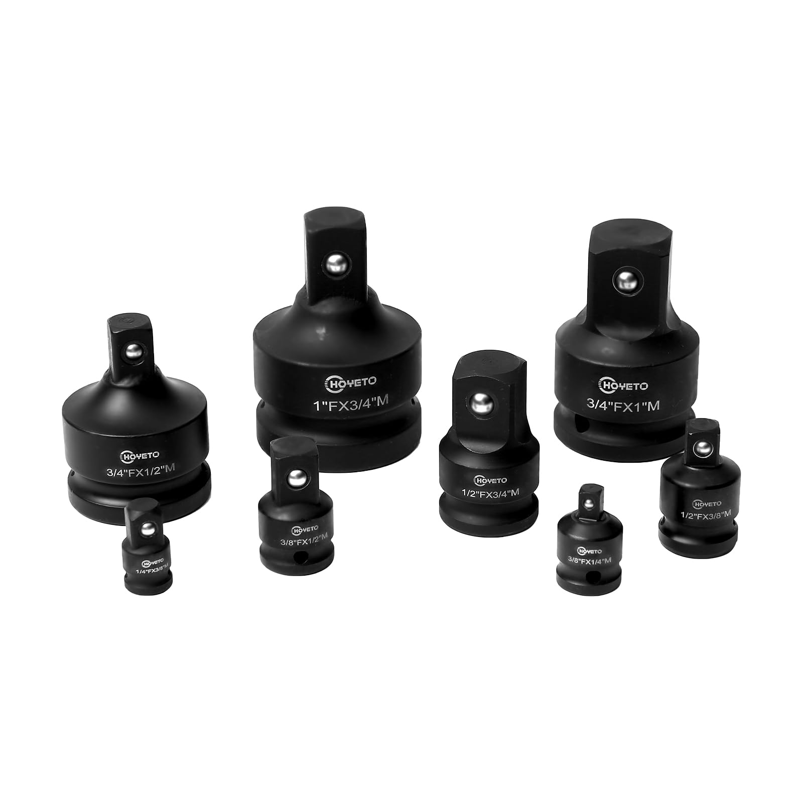 HOYETO Impact Socket Adapter and Reducer, 3/4" F to 1" M, 1/2" F to 3/4" M, 3/4" F to 1/2" M, 1" F to 3/4" M, 3/8" F to 1/2" M, 1/2" F to 3/8" M, Cr-Mo Steel for Impact Driver Conversions (8PCS)