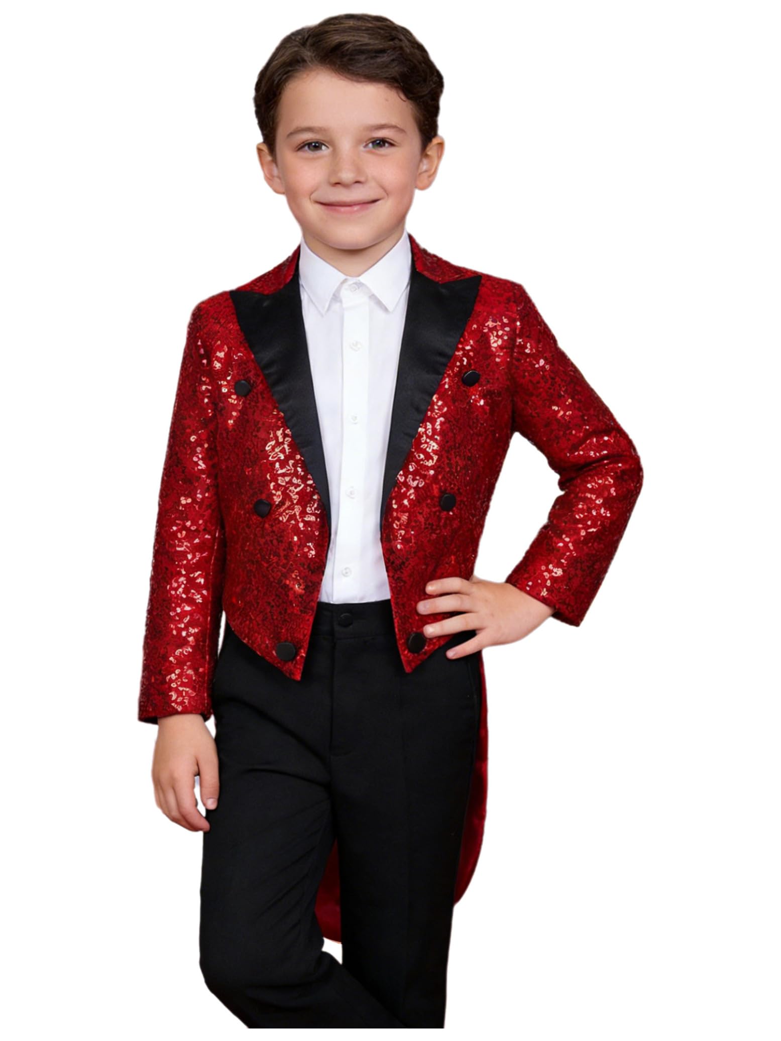 Hedmy Chaqueta Brillante de Fiesta para Niños Blazer Lentejuelas de Esmoquin con Solapa y Botones Cruzados Chaqueta de Mago 5-14 Años borgoña 11-12 años