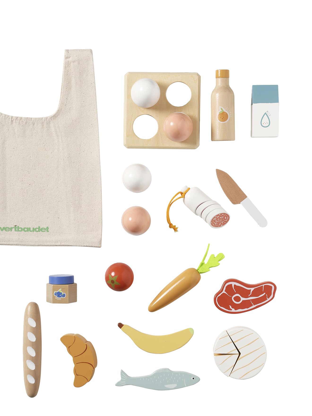 VERTBAUDET Set d'aliments + Sac de Courses en Bois FSC® Bois TU