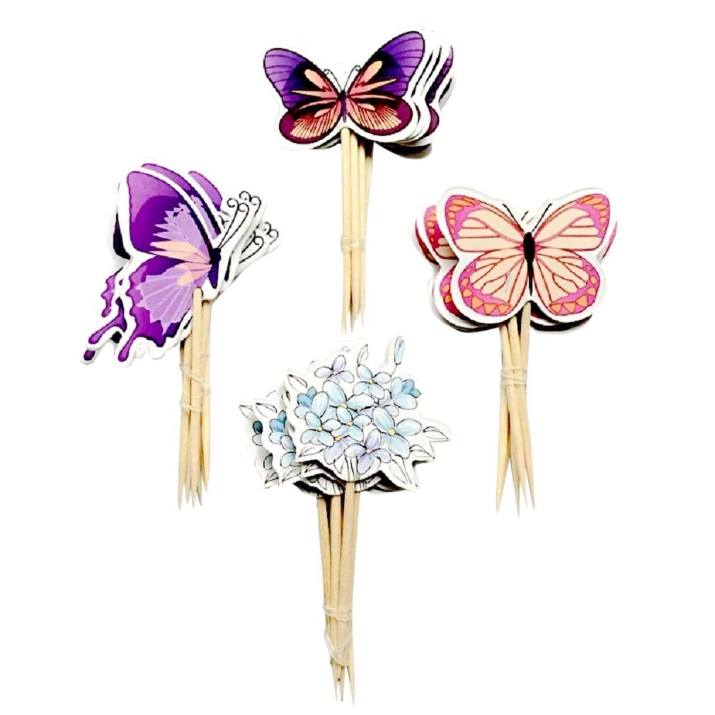 Colorful fun Pets Sloths Cats Dogs Butterflies Cupcake Toppers. Set of 12. (Butterflies)