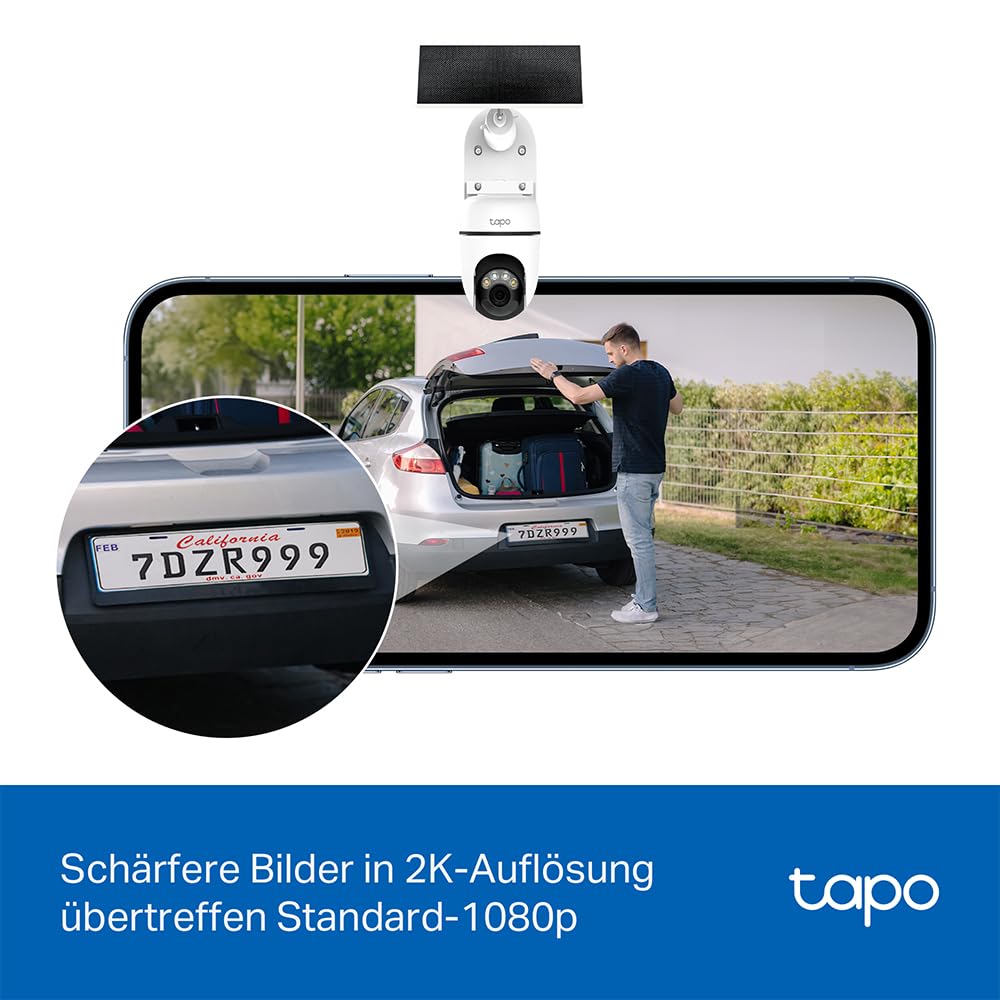 Tapo C610 KIT 2K 360° Solar Überwachungskamera Außen (Akku 6700 mAh, Farbnachtsicht, WLAN 2,4 GHz, KI-Erkennung, Licht- & Ton-Alarm, lokale Speicherung über microSD-Karte oder H500-Homebase)