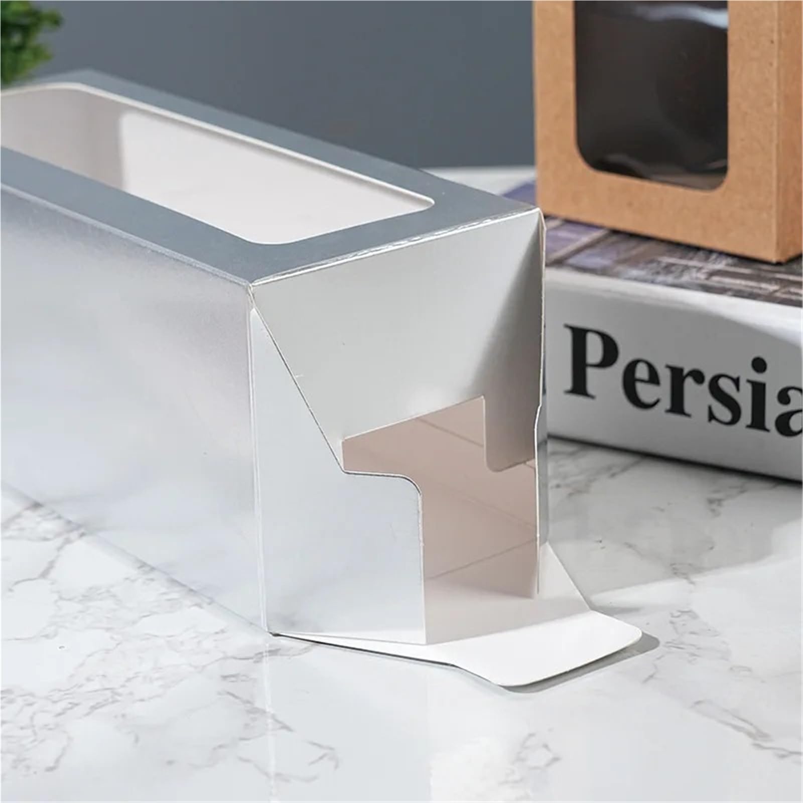 Kraftpapier Box Mit Fenster 8 x 20 cm große Geschenkbox mit Fenster