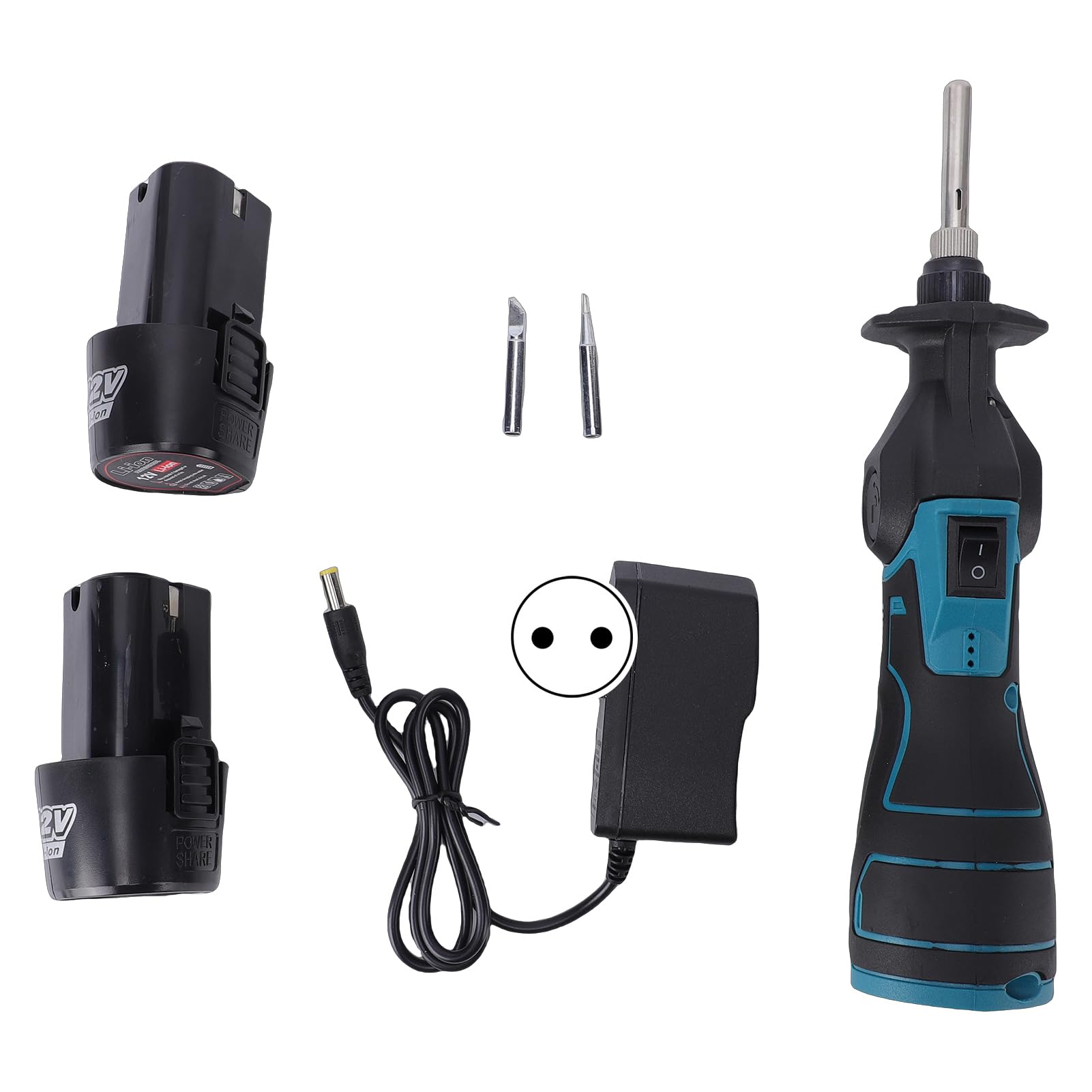 Jectse Kit Saldatore a Batteria, Saldatore Portatile a Batteria Ricaricabile, Riscaldamento Rapido, per Riparazioni Elettroniche, Cablaggio Automobilistico, (2 batterie con spina europea 220V)