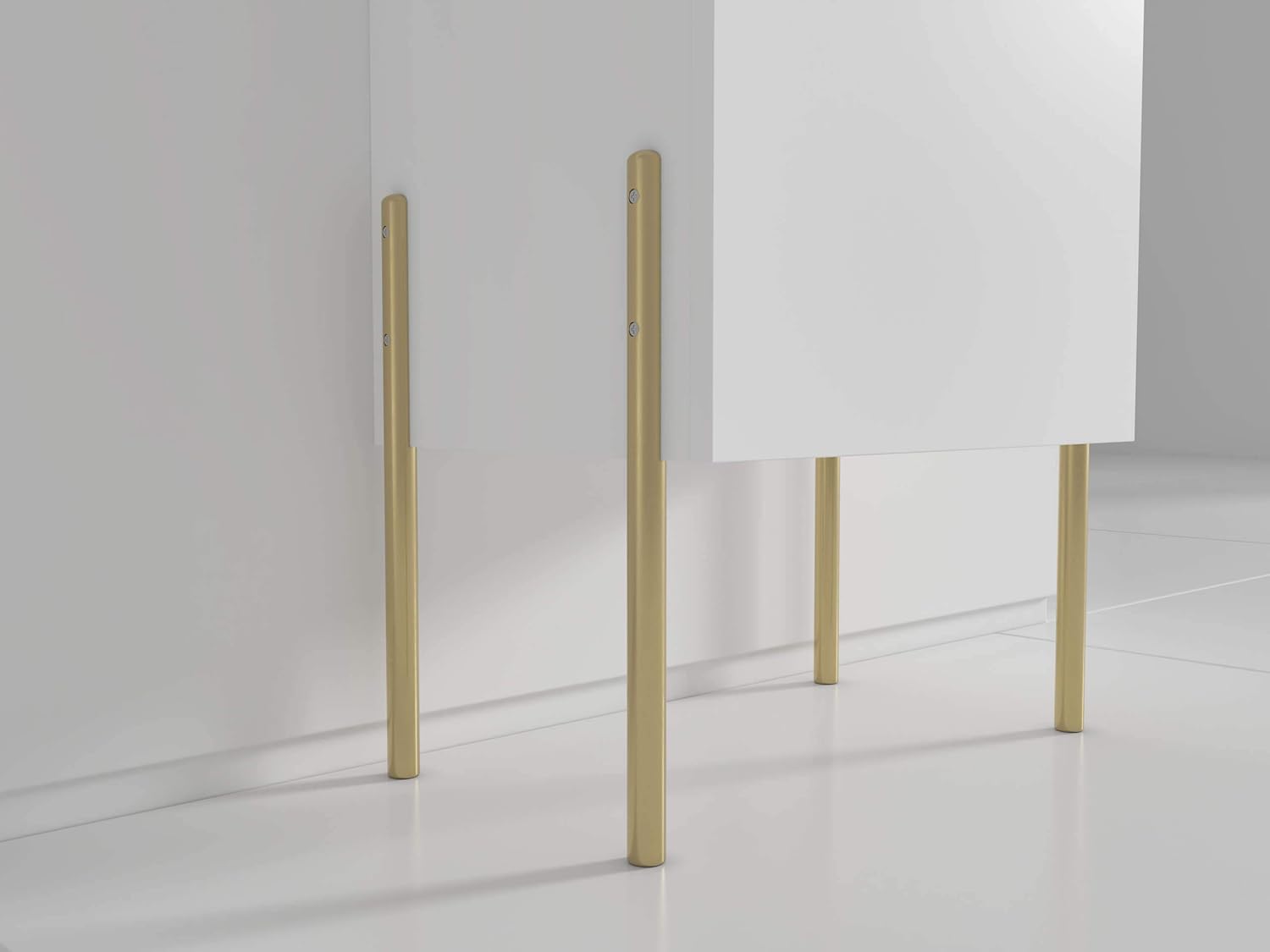 Fine Fixtures - Modern White 18" Bathroom Vanity Set, Satin Brass Hardware, vitreous China Sink Top
