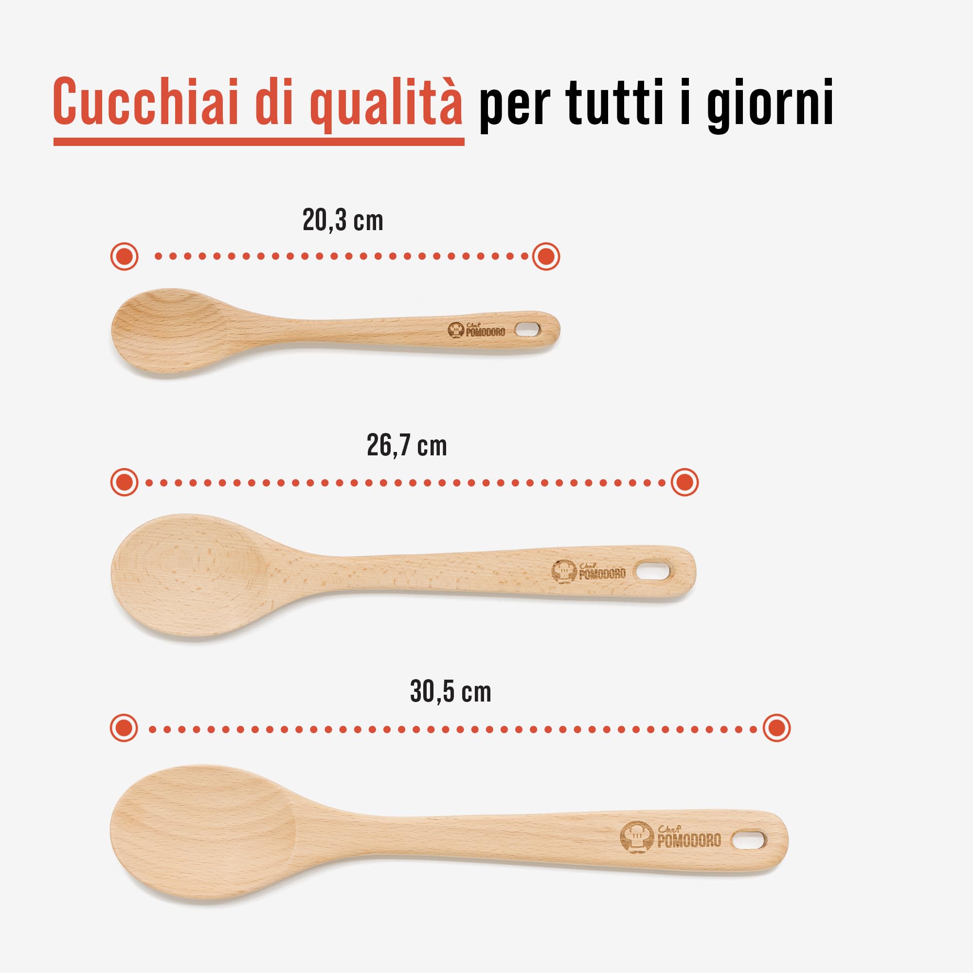 4 Pz 13 Pollici Manico Lungo Cucchiai di Legno per Italia