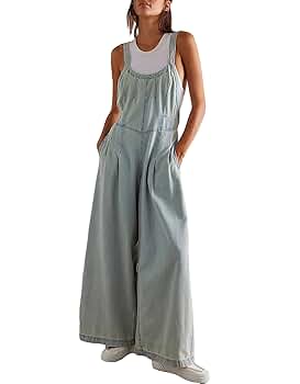 Amazon.com: D-Sun Women Denim Overalls Wide Leg Bib Pants