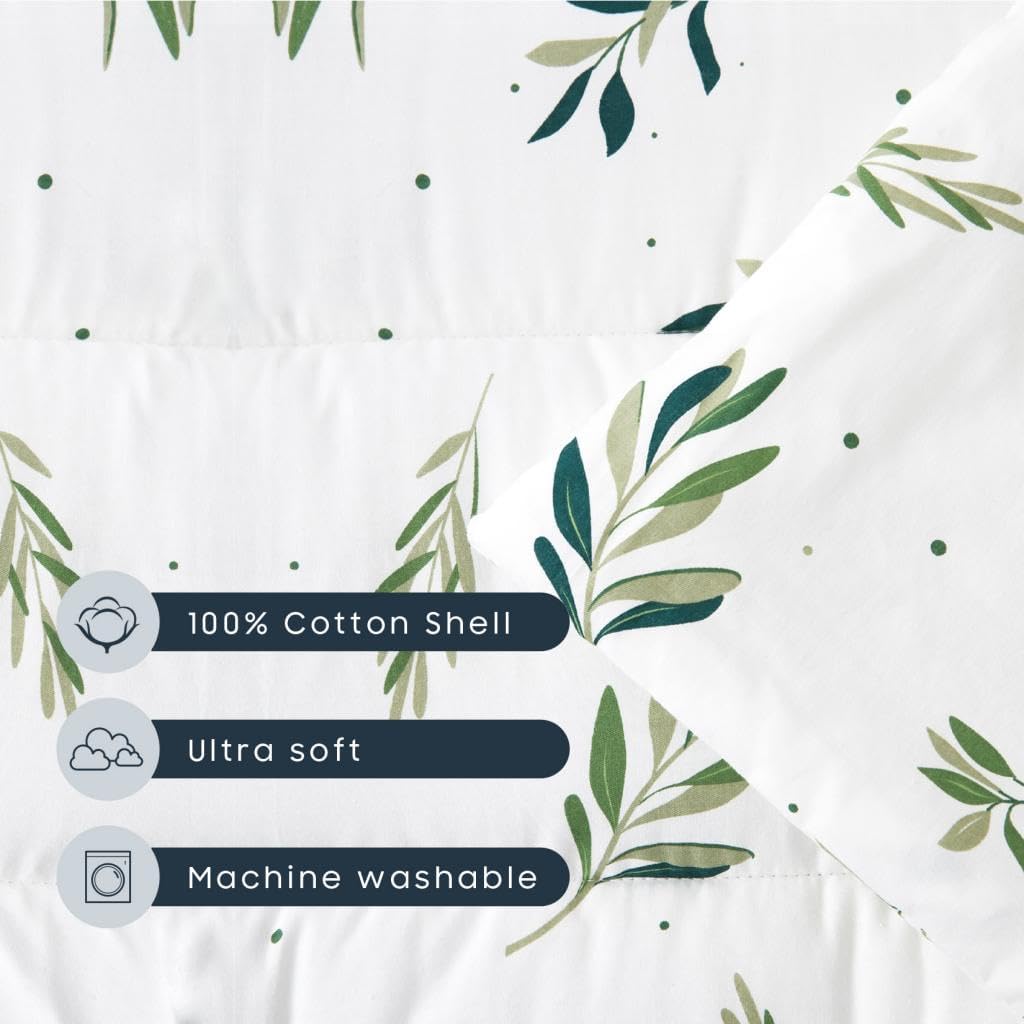 Wake In Cloud - Toddler Nap Mat with Pillow and Blanket, 100% Cotton Fabric, for Kids Girls in Daycare Kindergarten Preschool, Floral Botanical Flowers, White Green, Standard - Image 5