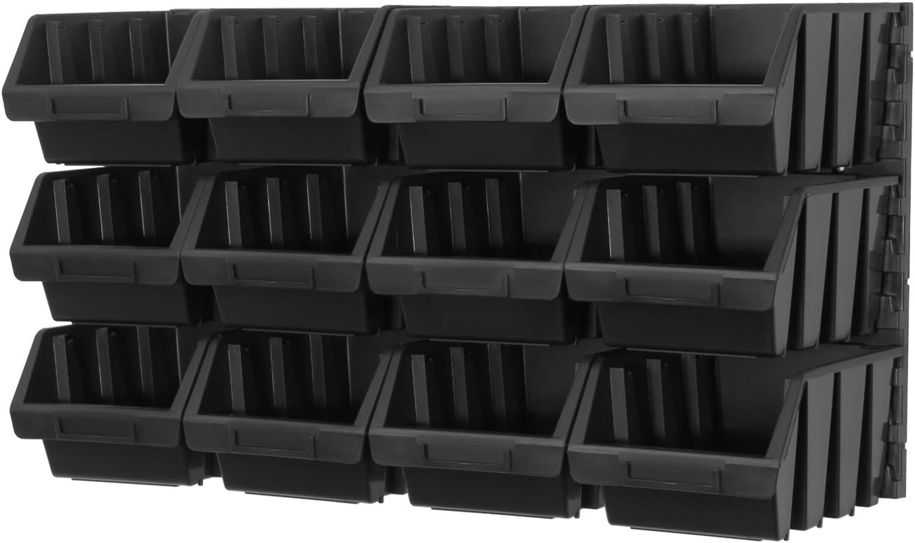 Storage bins with wall mounted panel 12 large black bins
