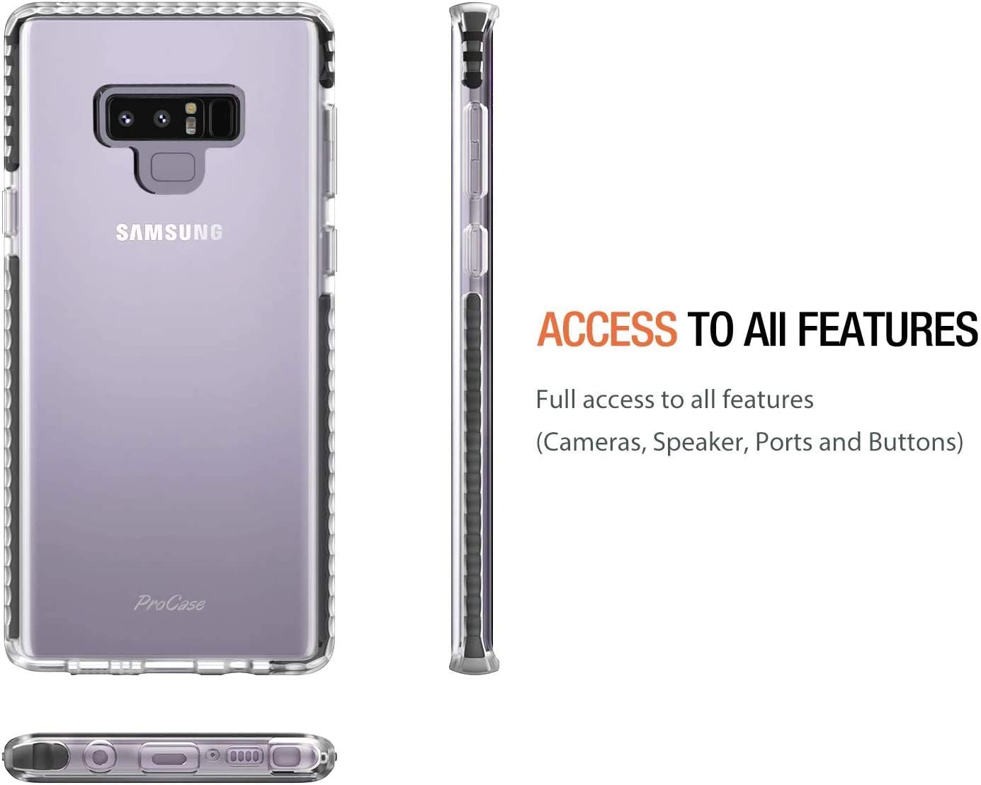 ProCase Galaxy Note 9 Case 6.4" 2018 Released, Clear Back Bumper Cover Slim Hybrid TPU Transparent Scratch Resistant Rugged Protective Cover Galaxy Note 9 Case -Clear