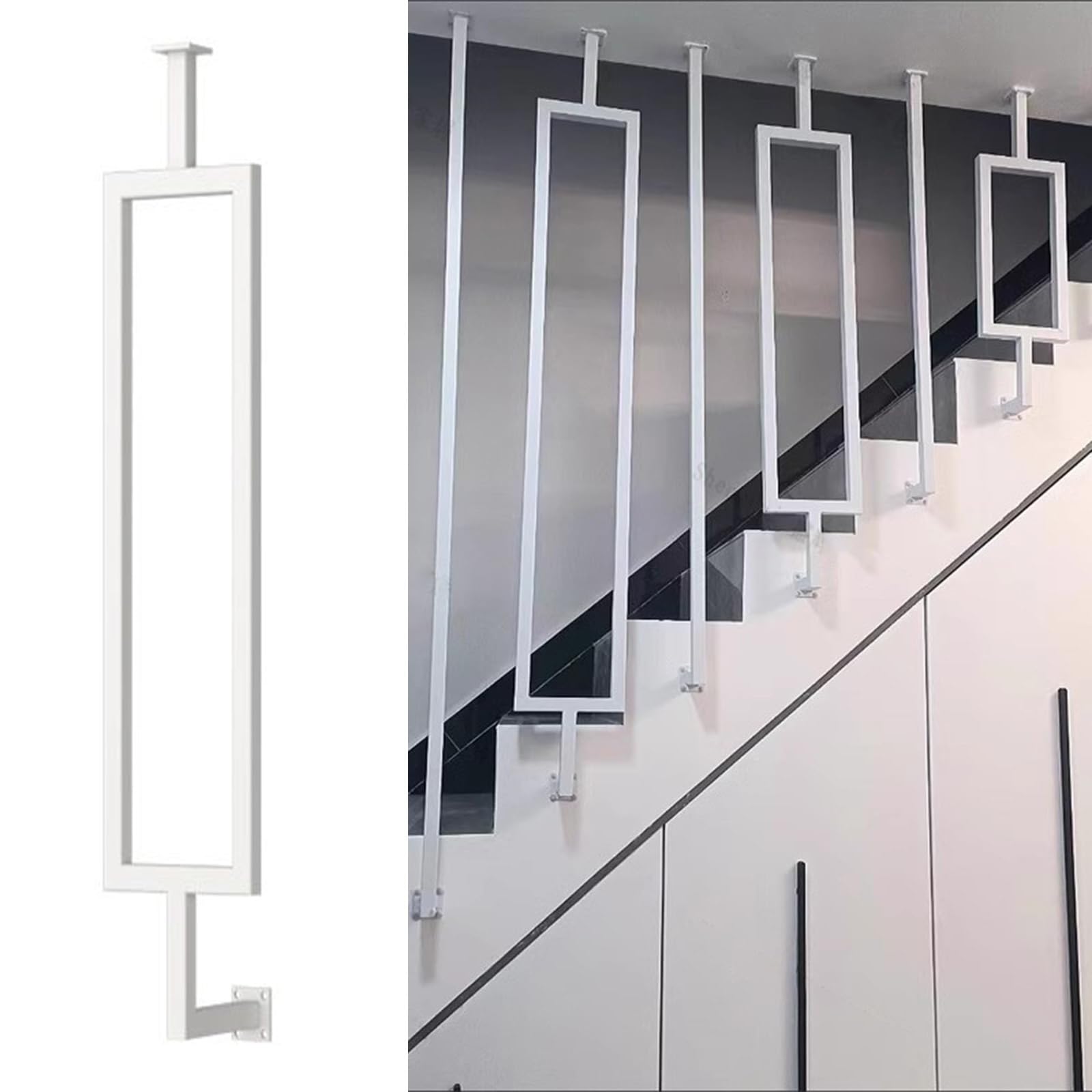 CHZDPP Staircase Balusters for Level and Slope Staircases, Customizable Stair Spindles Iron Black/White/Gold, Metal Balustrade Post for Prevent Falling(White (1 pc),210cm/82.7in/7ft)