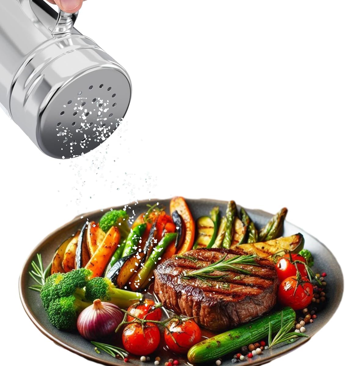 Stainless Steel Salt Shaker Duster - Versatile Sugar Salt Pepper Shaker And Popcorn Sprinkler With Lid for Moisture Protection & Easy-Grip Handle | 6 Oz, Pack Of 2
