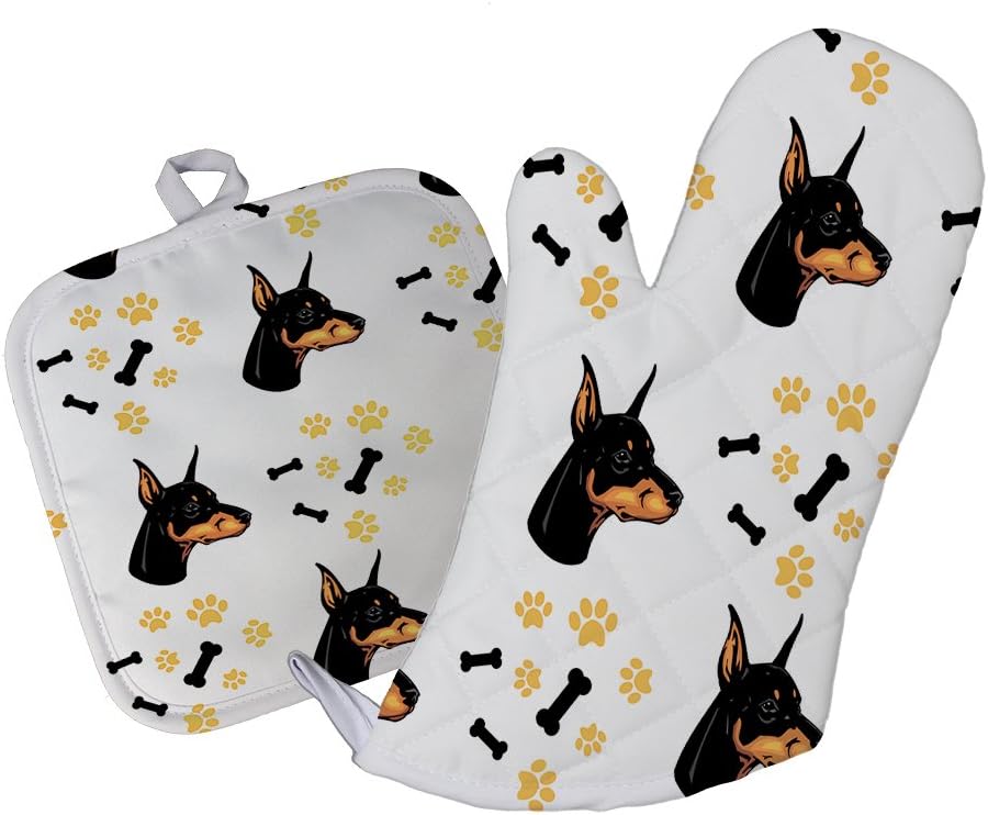 Style In Print Doberman Pinscher Dog Breed Kitchen Bar Oven Mitt & Pot Holder Set