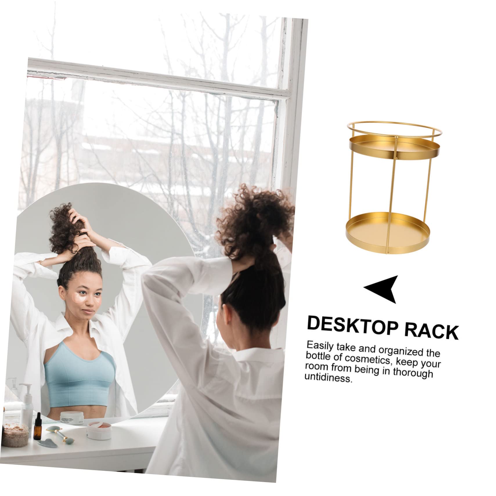 Porta Trucchi Rotondo a Doppio Livello in Ferro Oro
