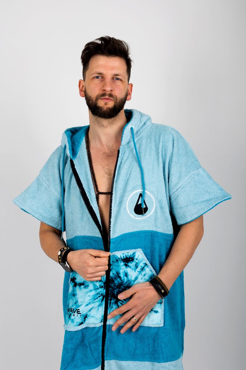 WAVE HAWAII Poncho de surf zippé Coton écologique pour les tailles de 155 à 185 cm pour la natation, la plage, le surf, poncho de douche, poncho de surf pour homme, femme, adulte
