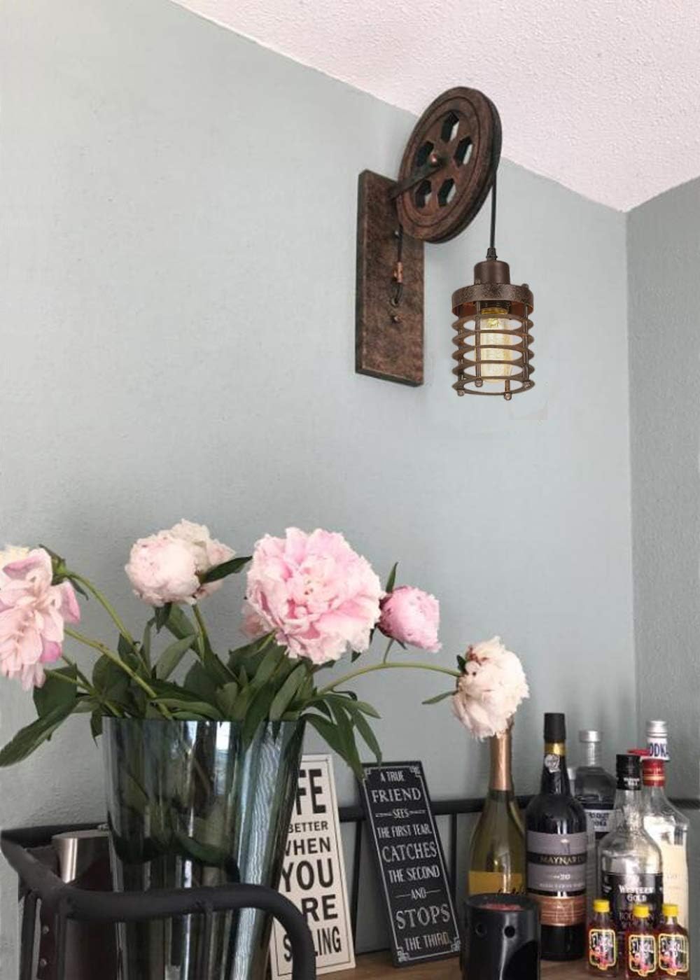 Kiven Nautical Lights Industrial Pulley Wall Sconce Steampunk Wall Light Rustic Lighting