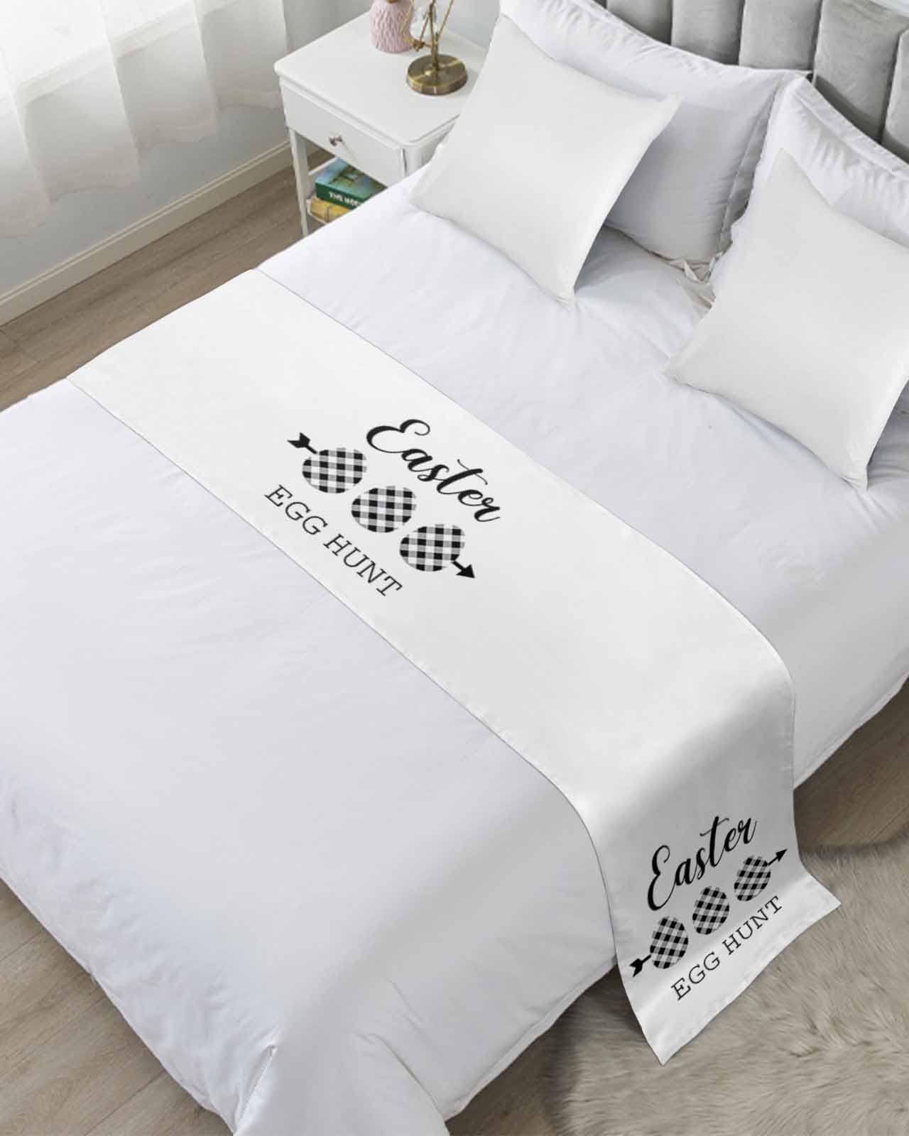 Black White Easter Bed Runner Scarf King Size, Modern Abstract Art Eggs Luxury Bed Throw Runners & Scarves for Twin Full Queen King Foot of Beds, Bedroom Hotel Wedding Room Decoration, 94"x20"