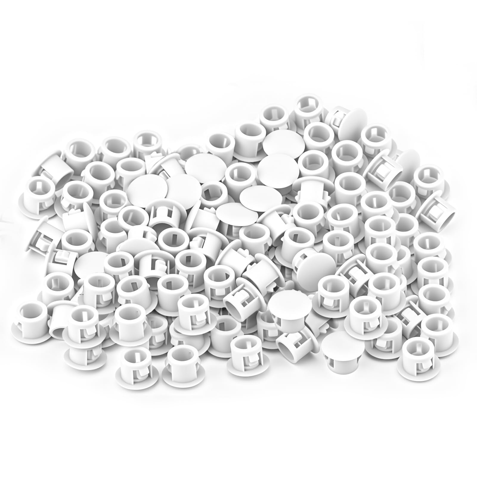 TAILONZ PNEUMATIC 300Pcs Plastic Snap-in Hole Plugs, 1/4" Cover Caps, White Cover Plugs for Drill Holes for Panel & Furniture Hole Protection