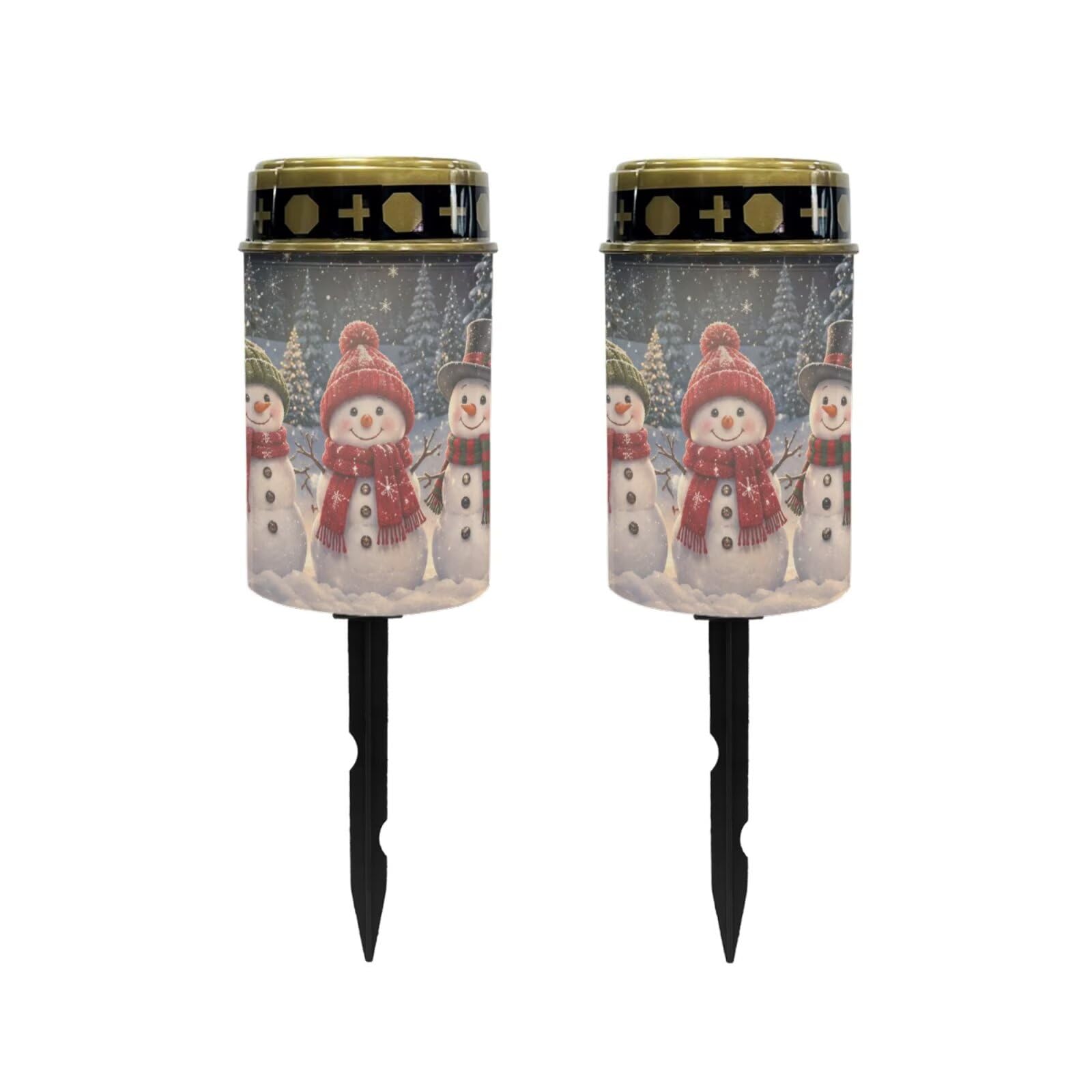Poceacles Solar Pathway Lights Outdoor Grave Solar Lights Outside Waterproof Cemetery Flameless Candles Outdoor Grave Candle Christmas Decor, Snowman Tree, Pack of 2