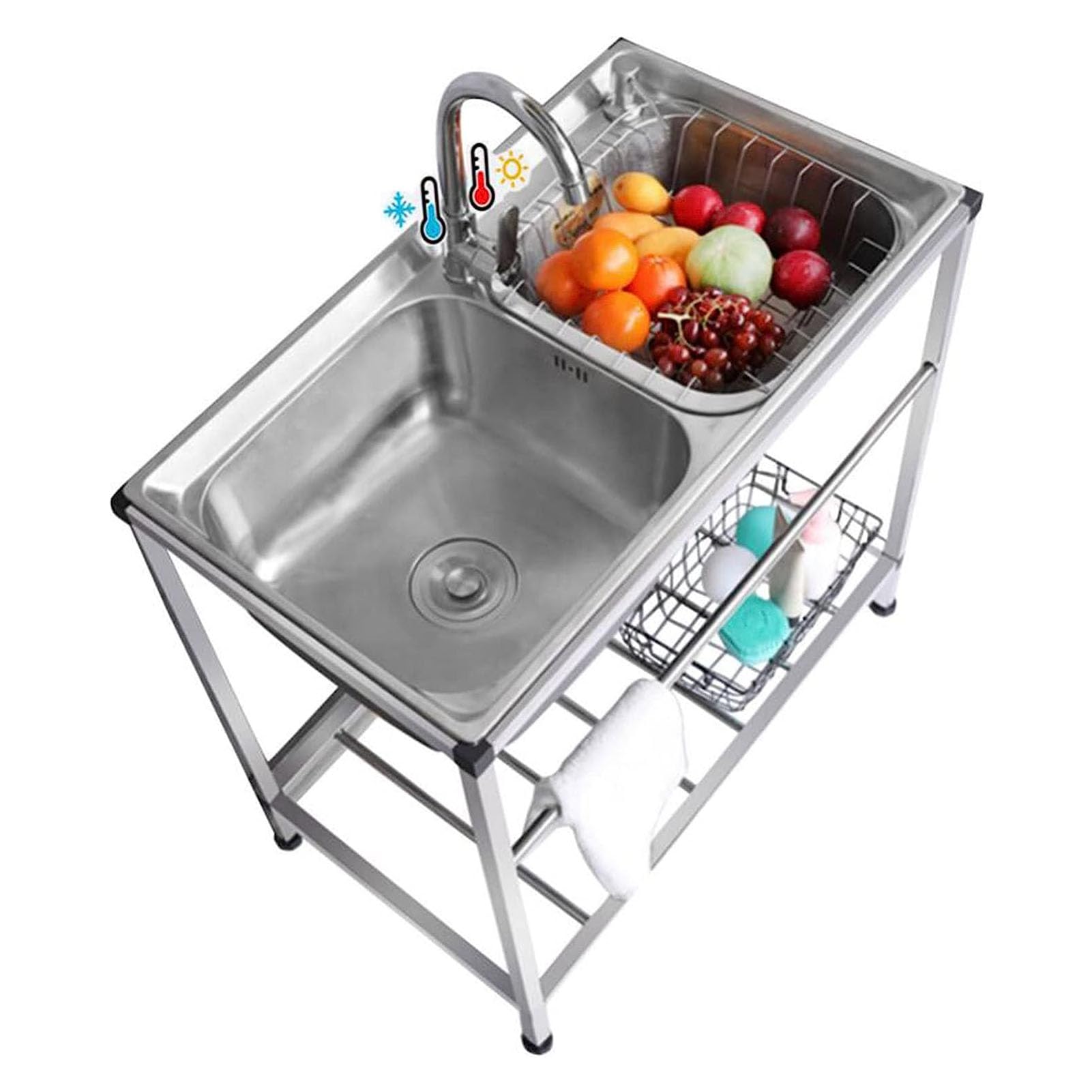 Unité de lavage double cuve inox 304 avec robinet pour garage