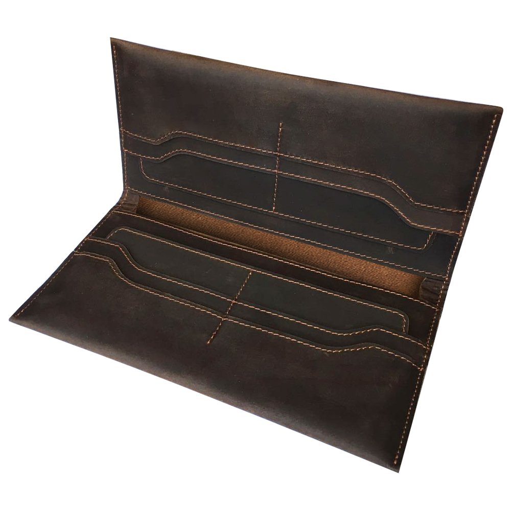 Long Bifold Wallet Durable Handmade Vintage Genuine Leather Cash Purse Phone Case Money Clip