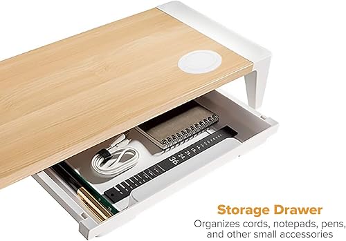Miniatura 6 de Bostitch Soporte de madera para monitor de oficina con almohadilla de carga inalámbrica, cajón para almacenamiento, elevador de altura ajustable