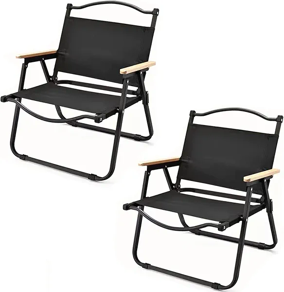 MAKELEN 2 Pack Folding Camping Chair, Portable Outdoor Camp Chairs Steel Frame Beach Chair with Wooden Handle for Picnic Camping Hiking and Fishing Black
