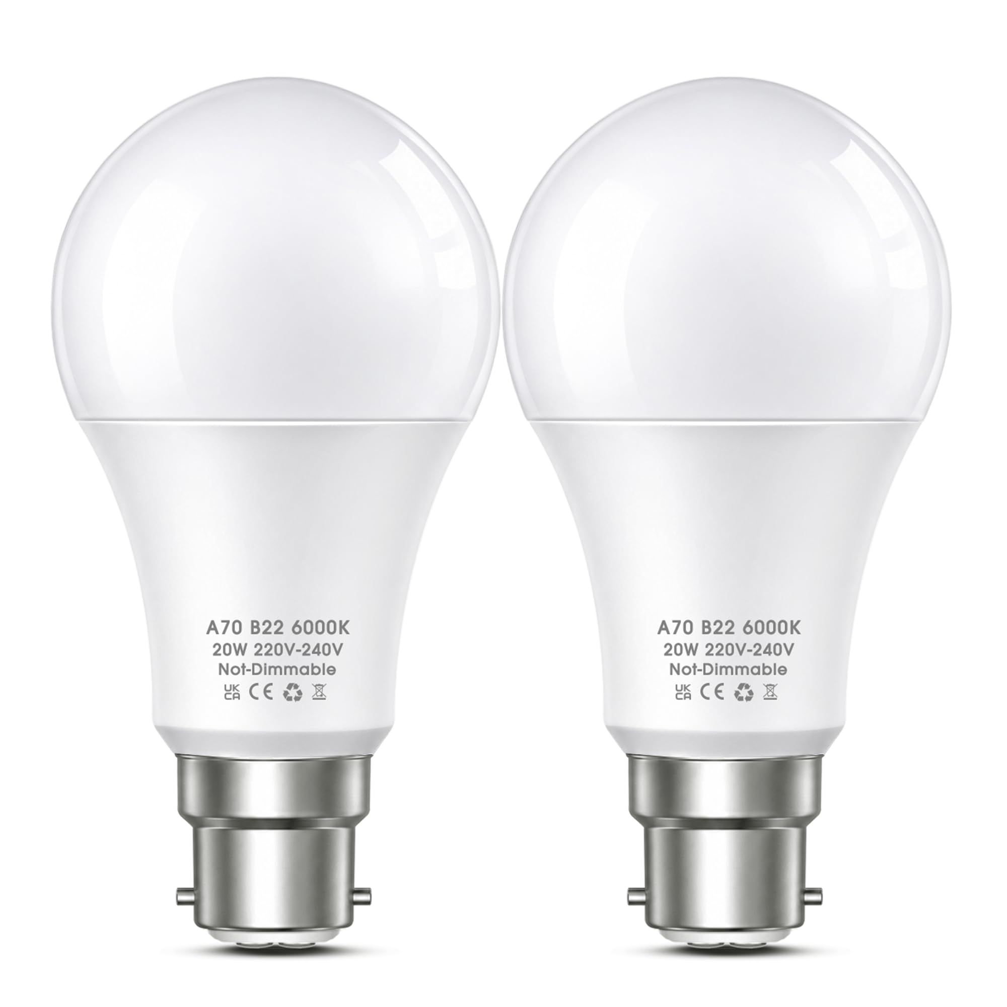 200W Equivalent Bayonet Light Bulbs, B22 LED Bulbs Cool White 6000K, 2 Pack